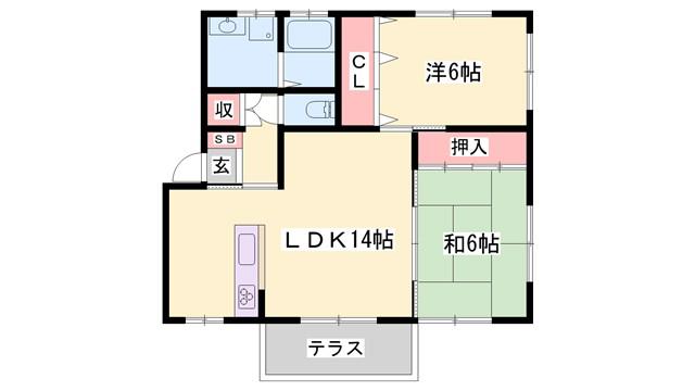 ラシャンス北八代(2LDK/1階)の間取り写真
