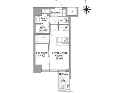 コンフォリア・リヴ桜川ソルテラス(1LDK/8階)の間取り写真