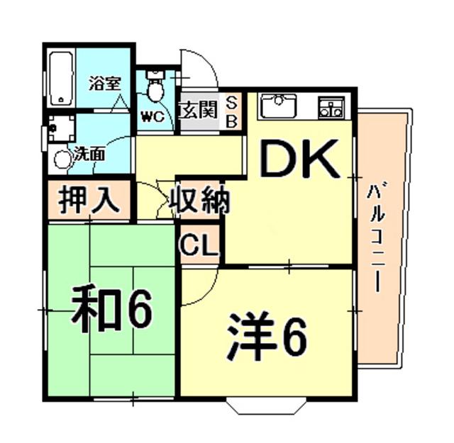 サンサンハイツ(2DK/2階)の間取り写真