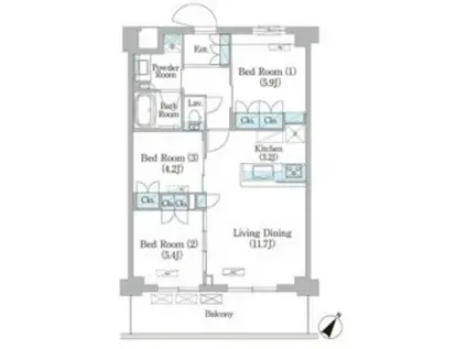 NIIYA平和台(3LDK/2階)の間取り写真