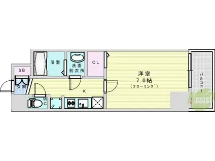 ブランシエスタ加島(1K/3階)の間取り写真