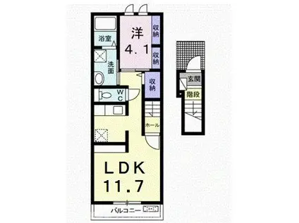ジェルメ・椿(1LDK/2階)の間取り写真