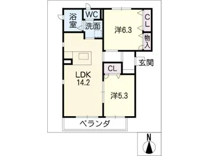 リッツハウス(2LDK/2階)の間取り写真