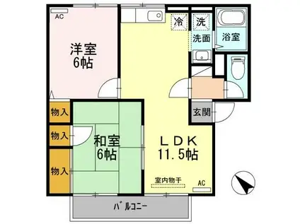 エスポワール三柳A棟(2LDK/2階)の間取り写真