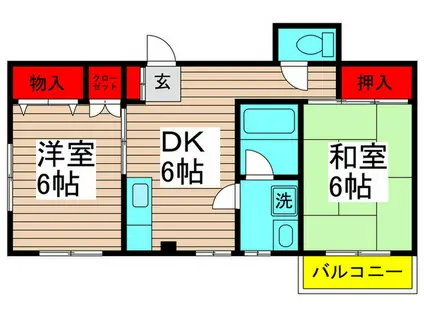 グランデール不二(2DK/4階)の間取り写真