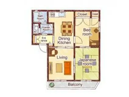 スリーゼハイツ葛木 B棟(3DK/1階)の間取り写真