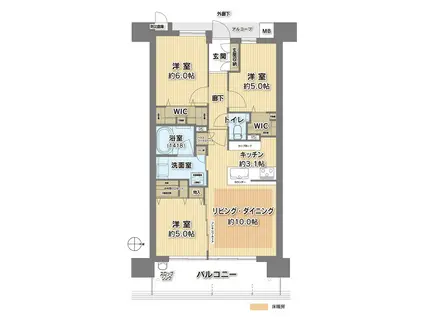 デュオヒルズ岩崎町レジデンス(3LDK/3階)の間取り写真