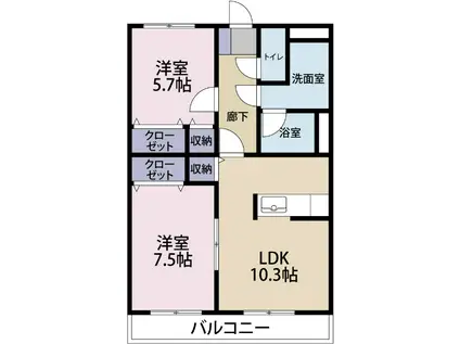 イーストン(2LDK/3階)の間取り写真