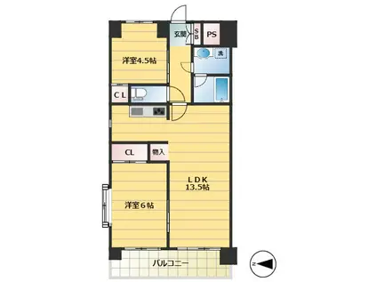 フローラル東葛西III(2LDK/4階)の間取り写真