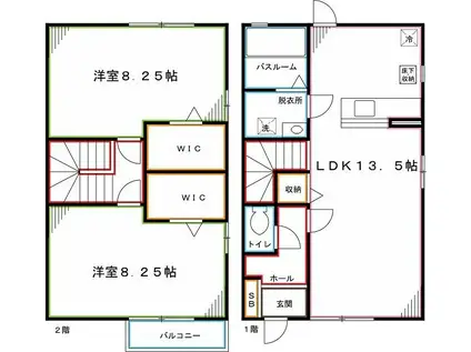 ベルコートB(2LDK/1階)の間取り写真