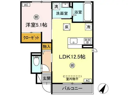 シェソワ(1LDK/1階)の間取り写真