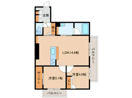 サニーサイドリュクス(2LDK/2階)の間取り写真