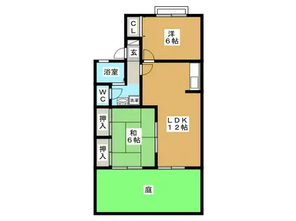 キングスガーデン B棟(2LDK/1階)の間取り写真