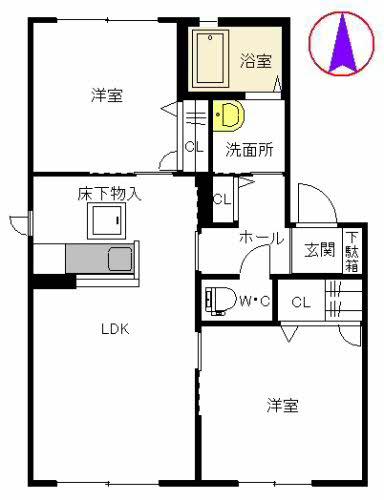 パンシオン・クレール B棟(2LDK/1階)の間取り写真