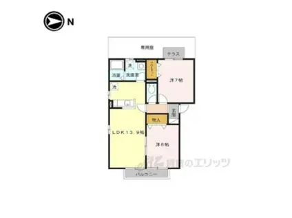 アンシャンテ葛城B(2LDK/1階)の間取り写真