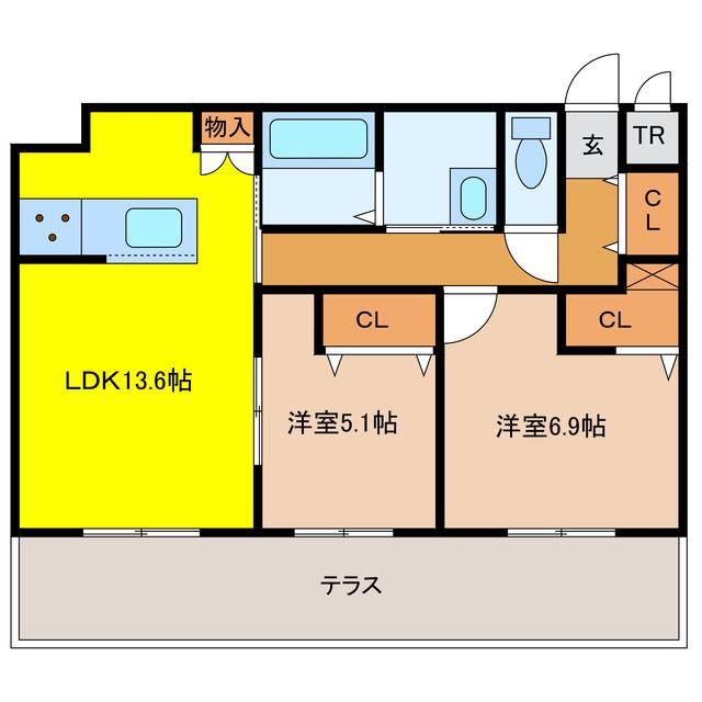 ジュノール千歳真々地(2LDK/1階)の間取り写真