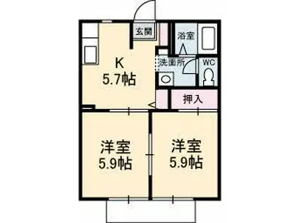 ディアスタウン E棟(2K/2階)の間取り写真