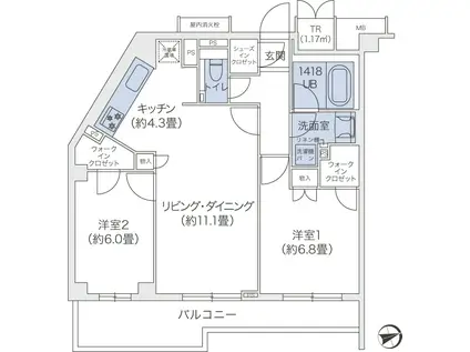 代官山BLESS鉢山(2LDK/2階)の間取り写真