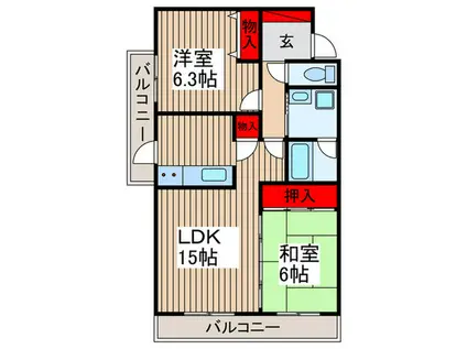 キングホームズ2番館A棟(2LDK/1階)の間取り写真