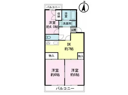 フォルトゥーナ三島(3DK/2階)の間取り写真