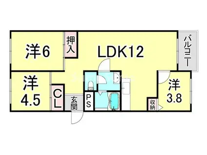 芦屋浜高層 2号棟(3LDK/11階)の間取り写真