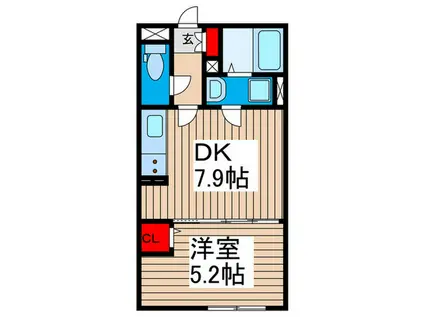 IXO入谷(1DK/2階)の間取り写真