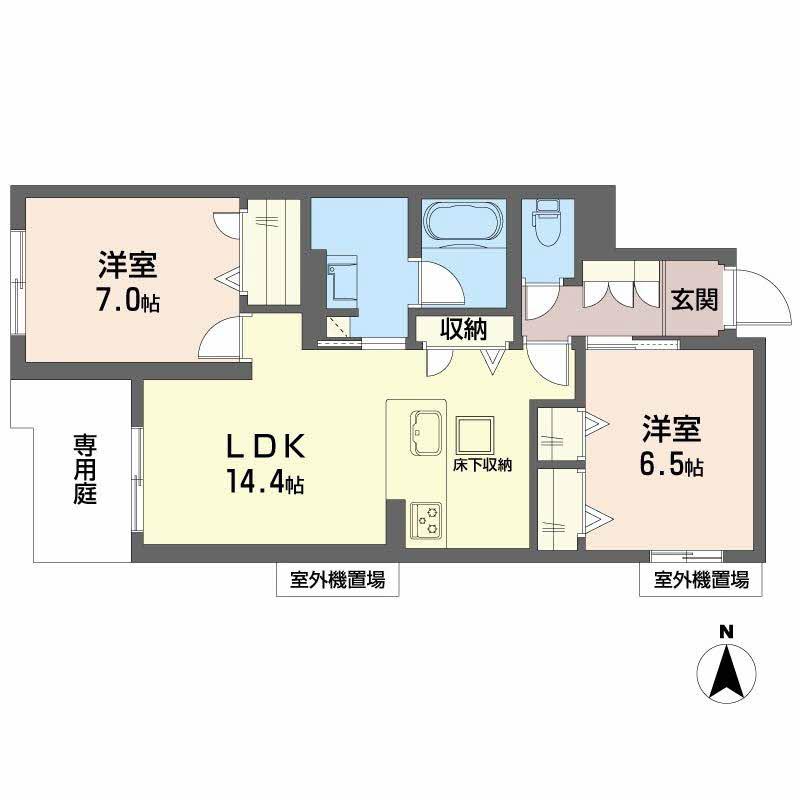 シャーメゾン 香芝 ワイケイ(2LDK/1階)の間取り写真