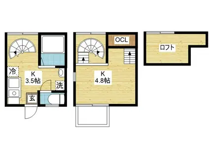 シャインS天神(1SK/1階)の間取り写真