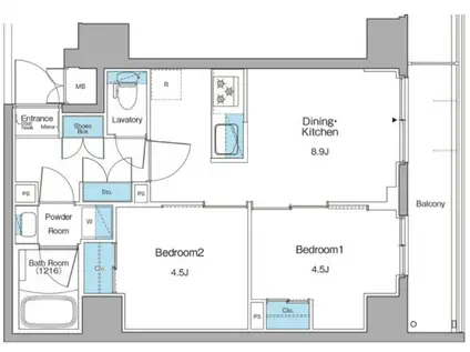 ルフォンリヴェント清澄白河(2DK/2階)の間取り写真