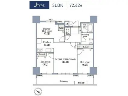 ラクレイス香椎照葉(3LDK/6階)の間取り写真