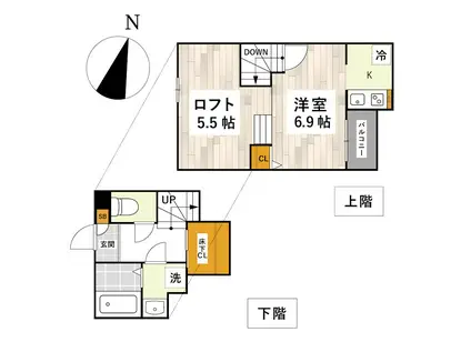 ADC渡鹿エミリア(1K/1階)の間取り写真