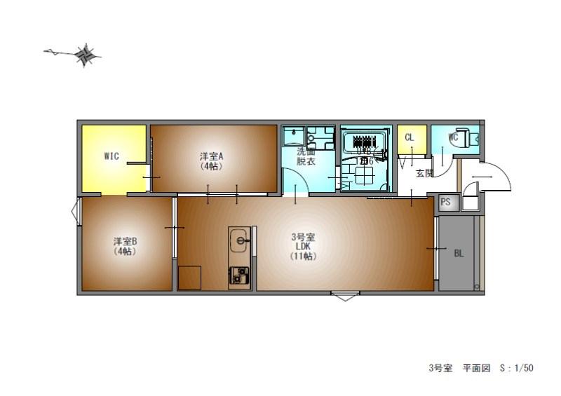 REGALESTラヴ守山(2LDK/3階)の間取り写真