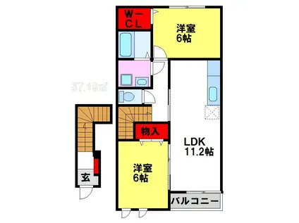 S・クレッシェンド(2LDK/2階)の間取り写真