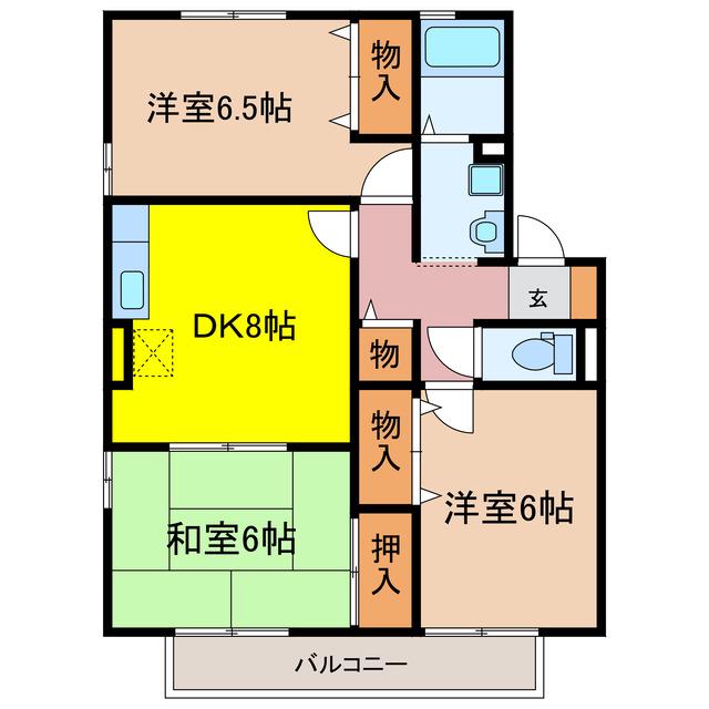 イーストレイクサイドC(3DK/2階)の間取り写真