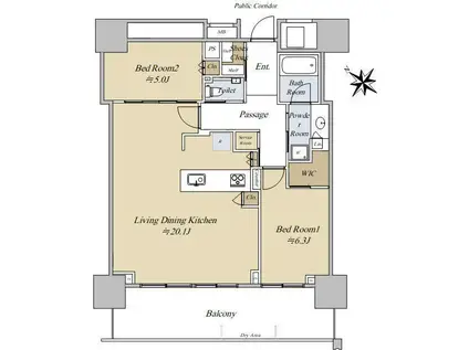 ベイシティタワーズ神戸ウエスト(2LDK/22階)の間取り写真