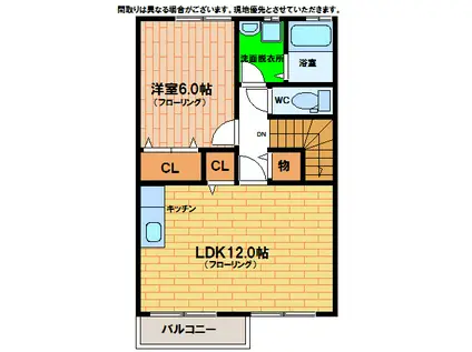 サンシャインコート今岡 A・B(1LDK/2階)の間取り写真