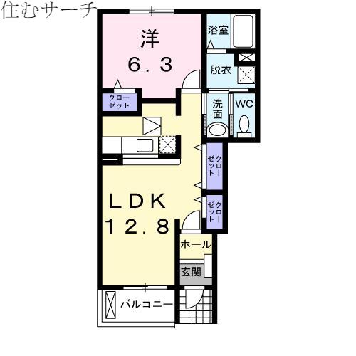 グレイスアベニューS・KII(1LDK/1階)の間取り写真