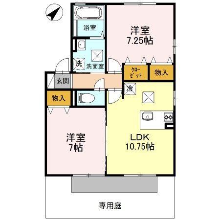 ウィルモア・ロッシェ A棟(2LDK/1階)の間取り写真