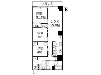 ニックハイム大森北公園(3LDK/2階)の間取り写真