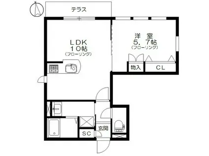 APARTMENTS 蚕糸の杜(1LDK/1階)の間取り写真