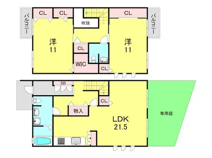 BEC住吉山手レジデンス(2LDK/1階)の間取り写真