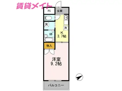 ヴェル・ドミール(1K/4階)の間取り写真