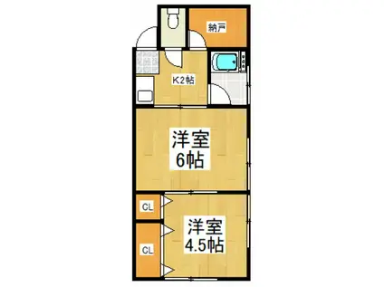 本町3丁目2階(2K/2階)の間取り写真