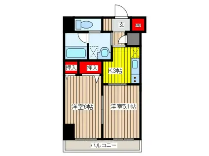 ザ・イーストスクエア(2K/9階)の間取り写真