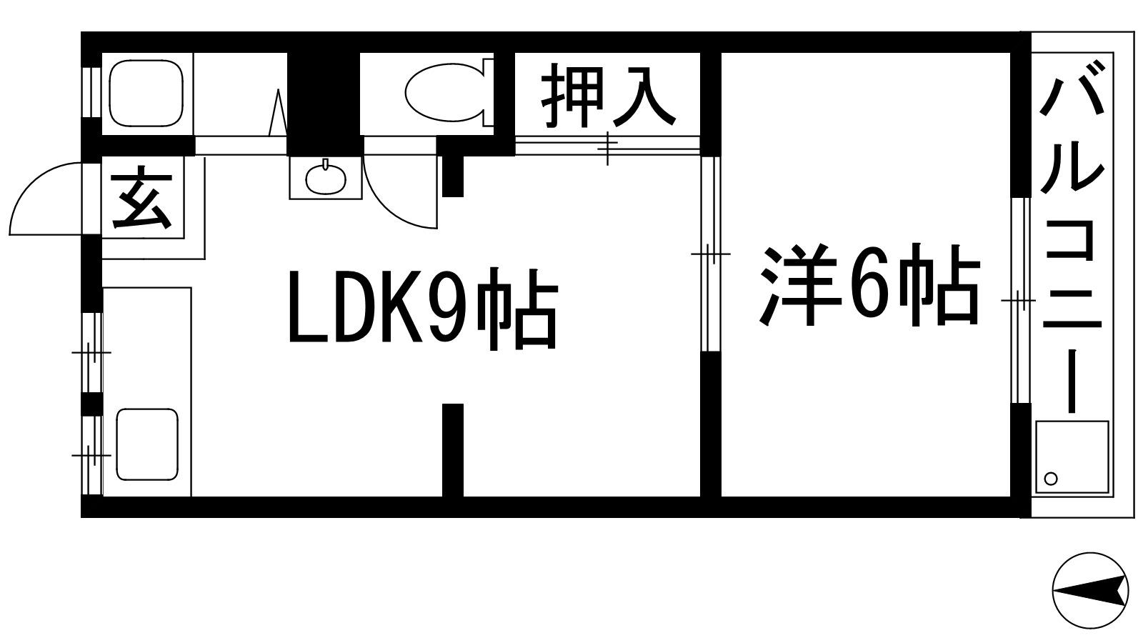 売布ハイツ(1LDK/2階)の間取り写真