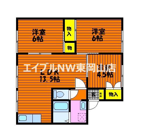 雨あがりの虹B棟(3LDK/1階)の間取り写真
