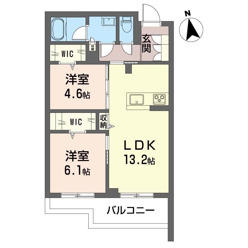 グランド ヒルズ(2LDK/4階)の間取り写真