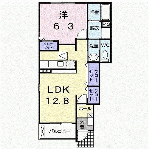 リヴ・ホウコウ(1LDK/1階)の間取り写真