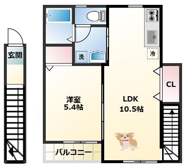 TJ本脇(1LDK/2階)の間取り写真
