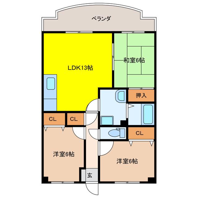 セリーヌ黒髪(3LDK/2階)の間取り写真